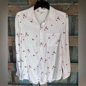 White button down with cherries